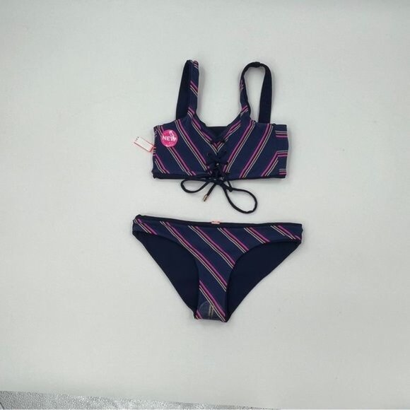 New Maaji Ink Blue Rib Dazzling 2 piece Bikini set 4 way reversable. -Size Small - Picture 2 of 11